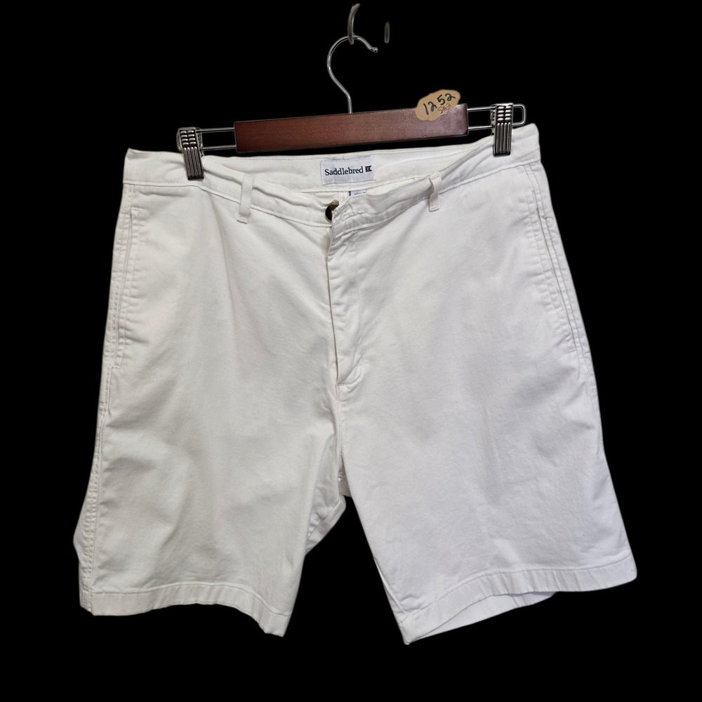 Saddlebred Mens White Chino Shorts Flat Front Casual Summer Cotton Size 34W